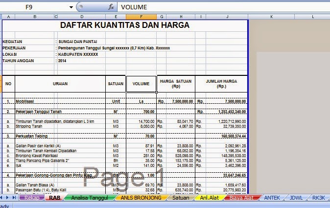 KUMPULAN CONTOH RAB DAN GAMBAR PEKERJAAN TANGGUL SUNGAI