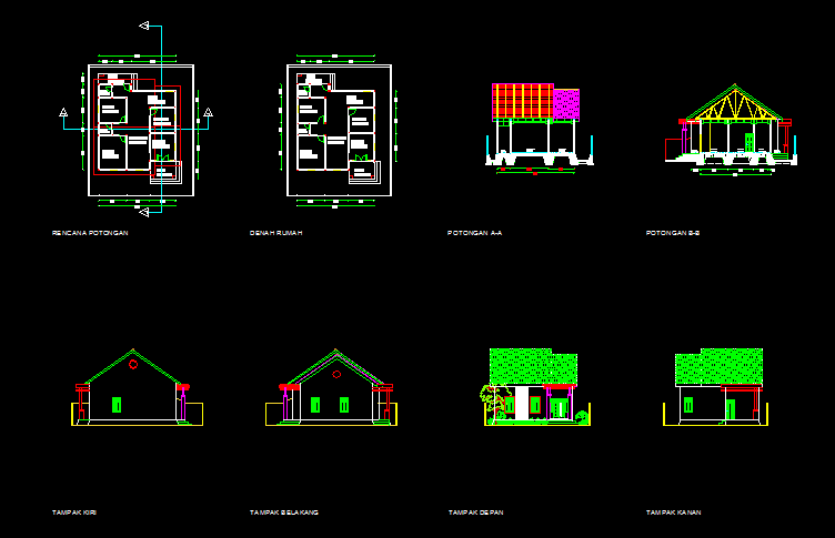 gambar autocad rumah perumahan tipe 108