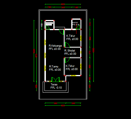 Rumah perumahan tipe 72 autocad